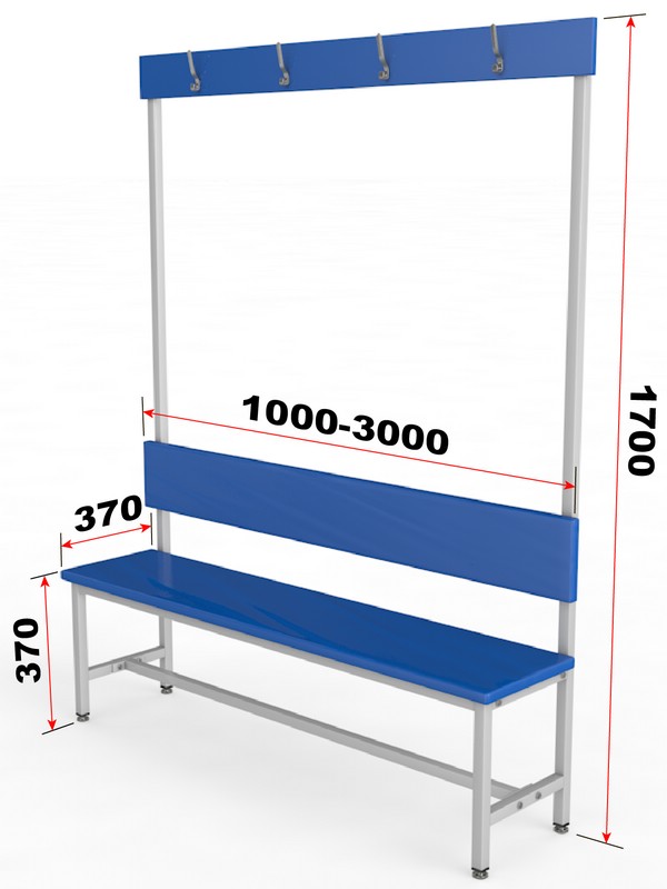 Скамейка для раздевалки с вешалкой, односторонняя, мягкая, 150см Glav 10.5000-1500 600_800