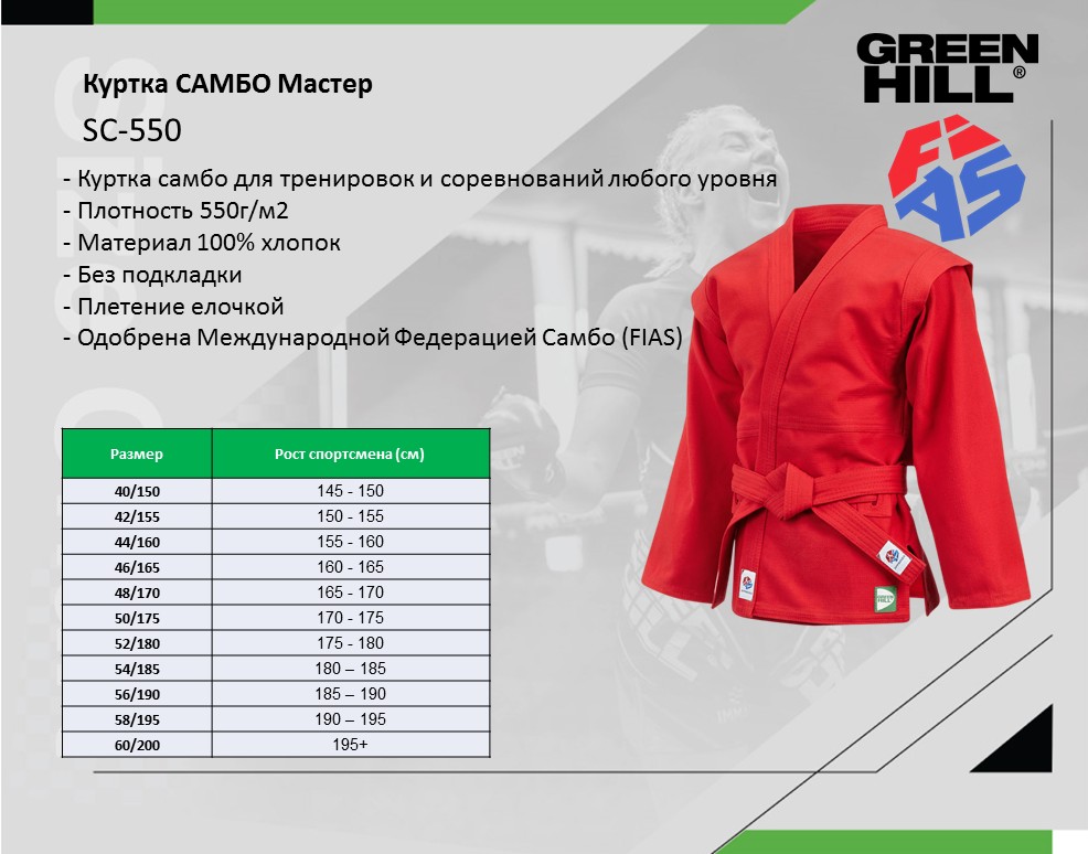 Куртка САМБО Мастер FIAS Approved красная Green Hill SC-550 986_774