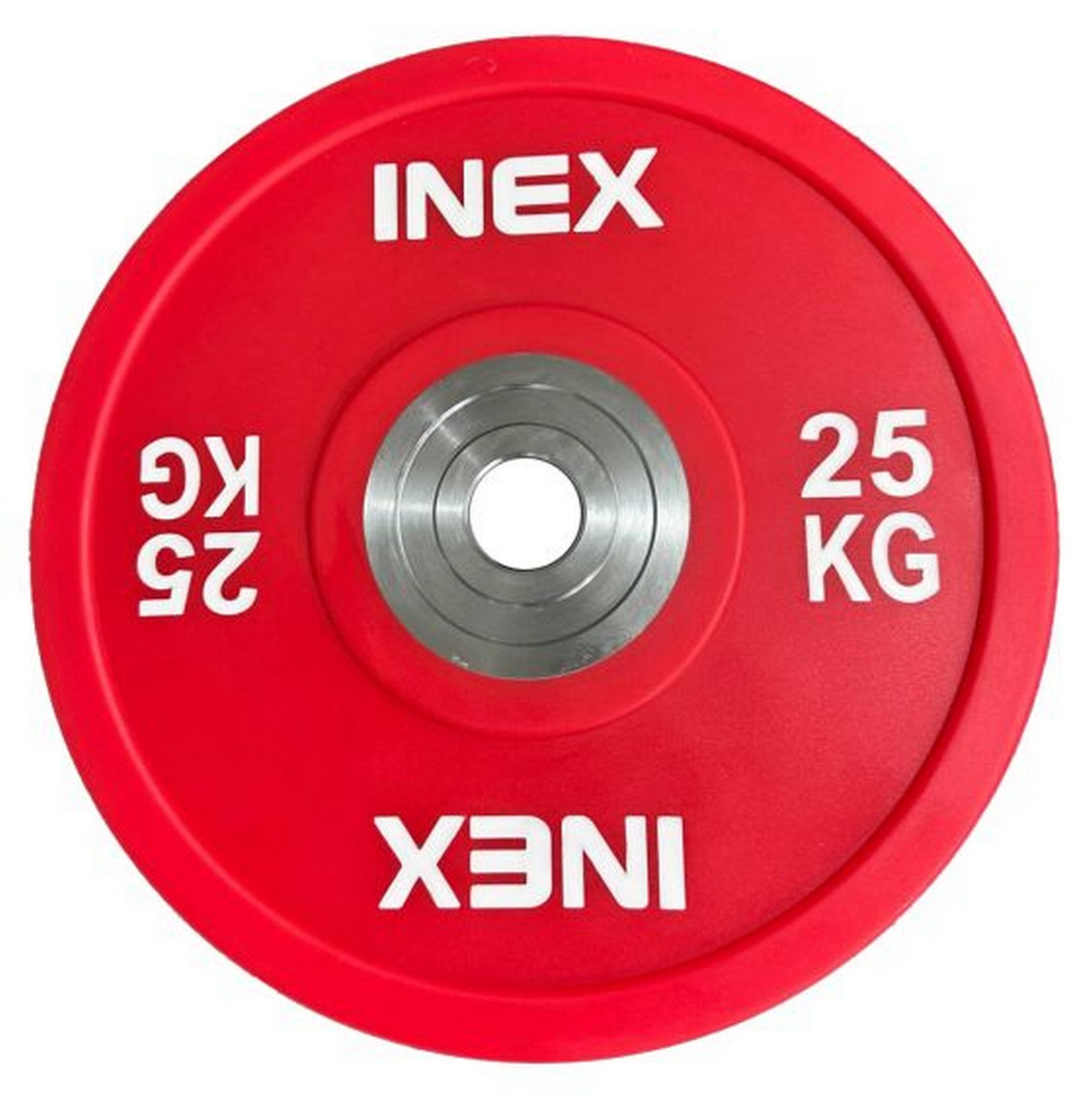 Олимпийский диск в уретане 25кг Inex PU Bumper Plate TF-P2100-25 красный\белый 1583_1600