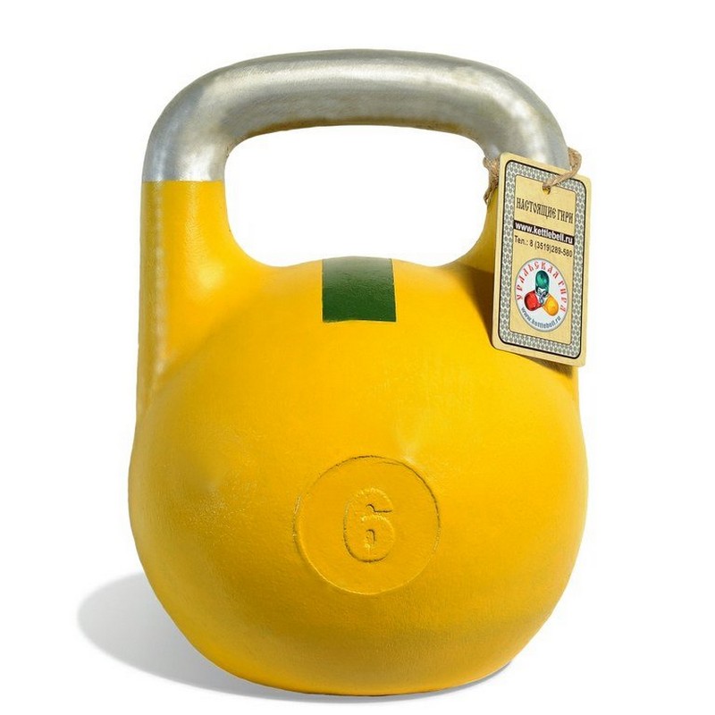 Гиря чемпионская 6 кг Iron King желтая с зеленой полосой 800_800