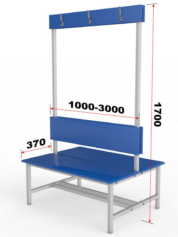 Скамейка для раздевалки двухстороняя с вешалкой, настил ЛДСП, 250см Glav 10.1000-2500 600_800