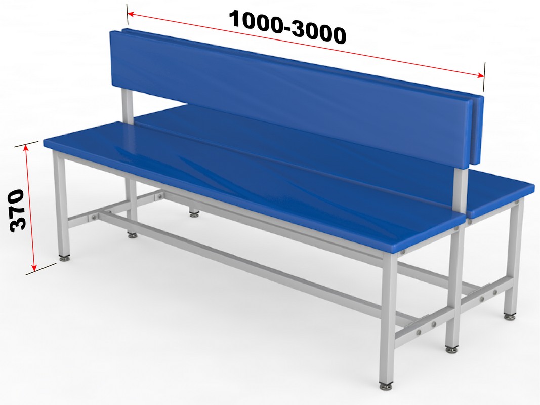 Скамейка для раздевалки со спинкой, двухсторонняя, мягкая, 250см Glav 10.4000-2500 1067_800