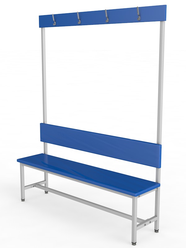 Скамейка для раздевалки с вешалкой, односторонняя, мягкая, 150см Glav 10.5000-1500 600_800