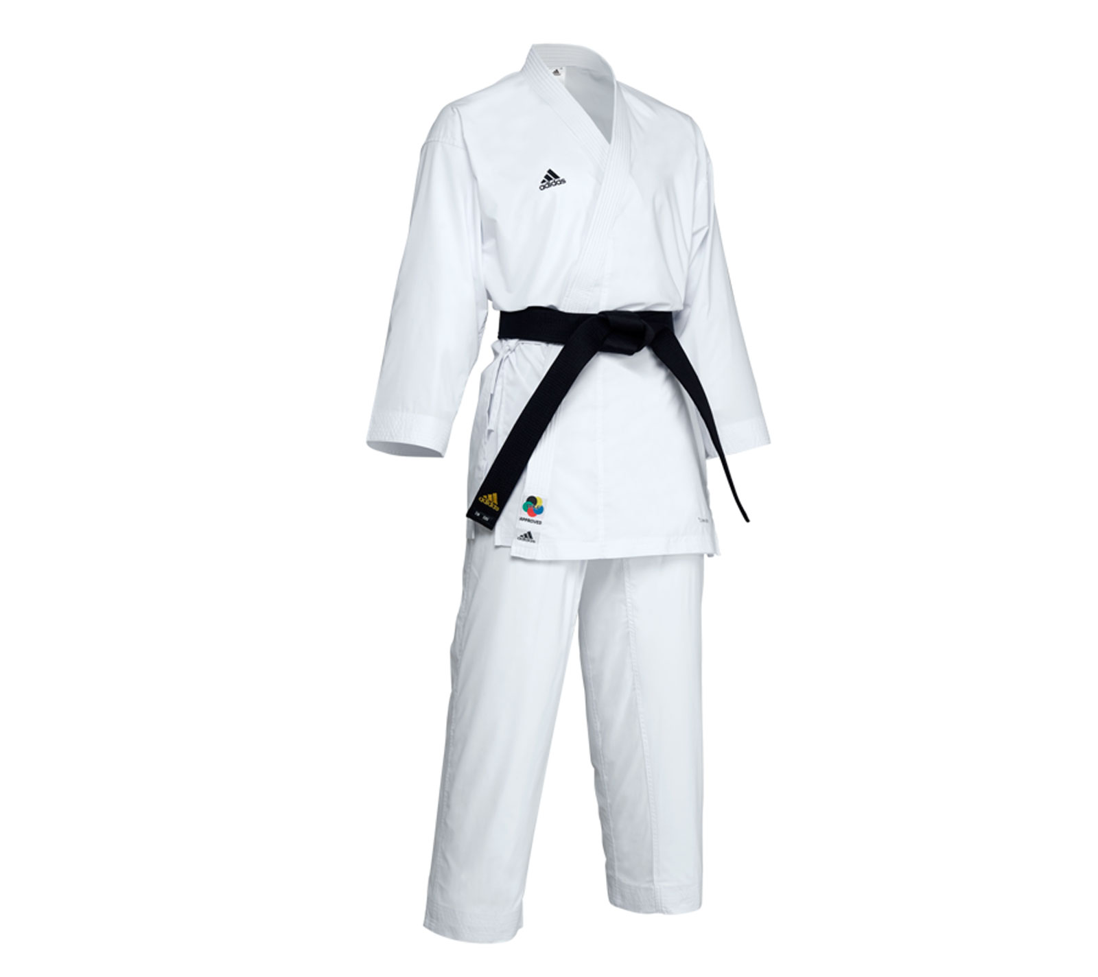 Кимоно для карате Adidas K192SK AdiLight Primegreen WKF белое с черным логотипом 1600_1424