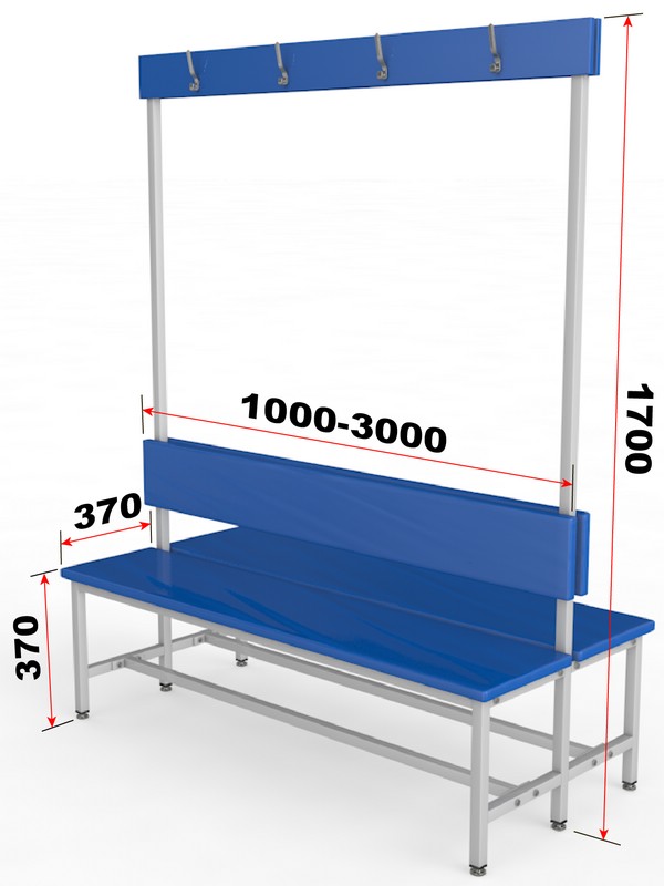 Скамейка для раздевалки с вешалкой, двухсторонняя, мягкая, 100см Glav 10.6000-1000 600_800