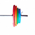 Штанга тренировочная V-Sport 150 кг в комплекте с обрезиненными цветными дисками (Гриф 2200мм, Ø 50мм) 120_120